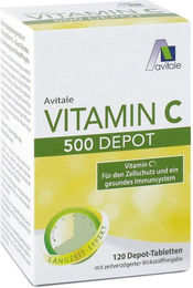Avitale Vitamin C 500 mg Ascorbinsäure Depot Tabletten 120 Stück glutenfrei und laktosefrei – Bild 1 von 1