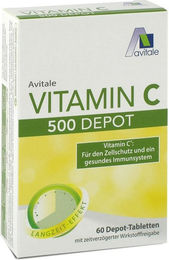Avitale Vitamin C 500 mg Depot Tabletten mit Ascorbinsäure, 60 Stück, glutenfrei und laktosefrei – Bild 1 von 1