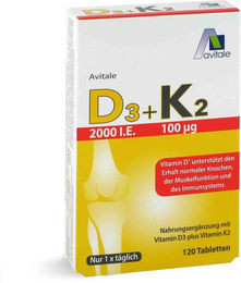 Avitale Vitamin D3+K2 2000 I.E. Tabletten 120 Stück glutenfrei laktosefrei ohne Zusatzstoffe – Bild 1 von 1