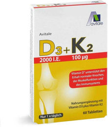 Avitale Vitamin D3+K2 2000 I.E. Tabletten 60 Stück glutenfrei laktosefrei ohne Zusatzstoffe – Bild 1 von 1