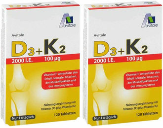 Avitale Vitamin D3+K2 2000 I.E. Tabletten glutenfrei und laktosefrei 120 Stück – Bild 1 von 1