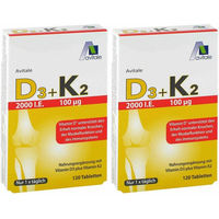 Produktbild von Avitale Vitamin D3+K2 2000 I.E. Tabletten glutenfrei und laktosefrei 120 Stück
