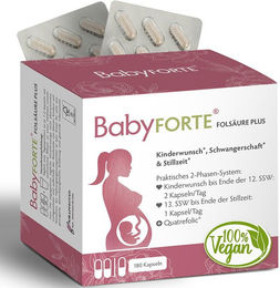 BabyFORTE Folsäure Plus Quatrefolic vegan Kapseln für Schwangere und Stillende 180 Stück – Bild 1 von 2