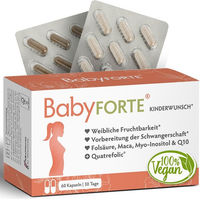 Produktbild von BabyFORTE Kinderwunsch Vitamine Kapseln vegan mit 800 µg Folsäure, Quatrefolic, Maca und Q10 für Frauen, Schwangere und Stillende