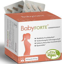 BabyFORTE Vitamine für Frauen, Schwangere und Stillende mit Folsäure, Quatrefolic und Maca, vegan, 180 Kapseln – Bild 1 von 2