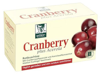BADERs Cranberry plus Acerola Tee mit Rotbuschtee und Cranberry-Saftgranulat vegan 20 Filterbeutel – Bild 1 von 4