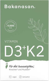 Bakanasan Vitamin D3 + K2 Kapseln 4000 IE vegan ohne Zusatzstoffe 60 Stück – Bild 1 von 2