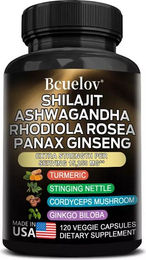 Bcuelov Kräuter-Komplex mit Shilajit, Ashwagandha, Rhodiola Rosea und Panax Ginseng 120 Kapseln – Bild 1 von 4
