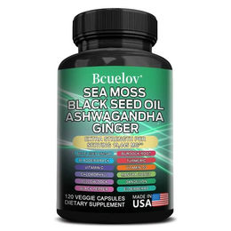 Bcuelov Nahrungsergänzung mit Sea Moss, Ashwagandha, Black Seed Oil, Burdock und Turmeric, 120 Kapseln – Bild 1 von 4