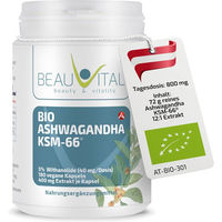 Produktbild von BEAUVITAL Bio-Ashwagandha KSM-66 hochdosierter 12:1 Premiumextrakt mit 5% Withanoliden vegane Kapseln 180 Stück