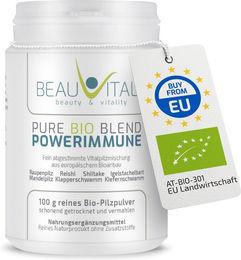 BEAUVITAL Pure Bio Blend Powerimmune Vitalpilzpulver mit Cordyceps, Reishi, Shiitake, Hericium und Agaricus, Bio, ohne Zusatzstoffe, glutenfrei und laktosefrei – Bild 1 von 2