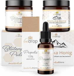 bedrop Bee’s Kindheitsset mit Blütenpollenpulver, alkoholfreier Propolis Tinktur 10% und Manuka Honig – Bild 1 von 4