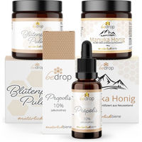 Produktbild von bedrop Bee’s Kindheitsset mit Blütenpollenpulver, alkoholfreier Propolis Tinktur 10% und Manuka Honig