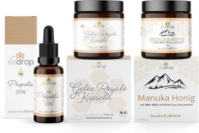 bedrop Bleib Stark-Set mit Bio Propolis Tinktur, Bio Gelee Royal Kapseln und Manuka Honig aus Neuseeland – Bild 1 von 3