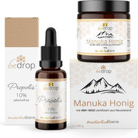 Produktbild von bedrop Manuka Set mit Manuka Honig MGO 500 und Manuka Propolis Anis Halsspray ohne Zusatzstoffe