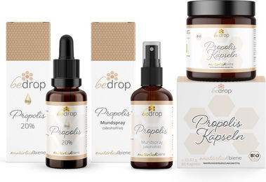 bedrop Propolis Einsteiger Set mit Spray, 20% Tinktur und Kapseln Bio ohne Zusatzstoffe für Kinder und Erwachsene – Bild 1 von 3