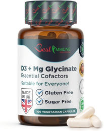 Best Immune International Magnesiumbisglycinat 400 mg mit Vitamin D3 1000 IU Kapseln ohne Zusatzstoffe – Bild 1 von 4