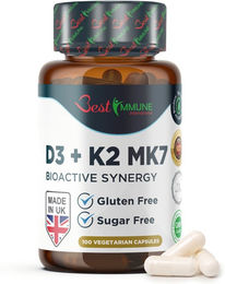 Best Immune International Vitamin K2 MK7 100 mcg und Vitamin D3 2000 IE Kapseln ohne Zusatzstoffe – Bild 1 von 4