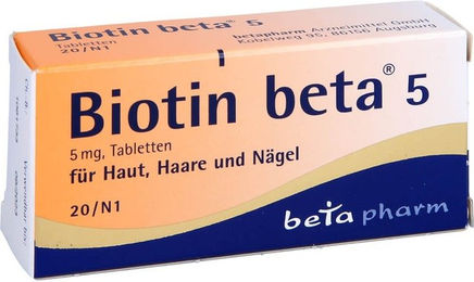 betapharm Biotin beta 5 Tabletten mit 5 mg Biotin 20 Stück – Bild 1 von 3