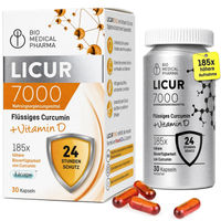 Produktbild von Bio Medical Pharma Kurkuma Kapseln mit Vitamin D3 und NovaSOL Mizellen, hochdosiert, vegetarisch, glutenfrei, zuckerfrei, 30 Kapseln