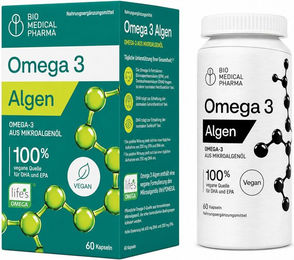 Bio Medical Pharma Omega 3 Vegan Algenöl Kapseln ohne Zusatzstoffe – Bild 1 von 3