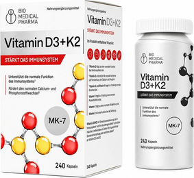 Bio Medical Pharma Vitamin D3 K2 Kapseln mit 5000 IE Bio glutenfrei und laktosefrei 240 Stück – Bild 1 von 1