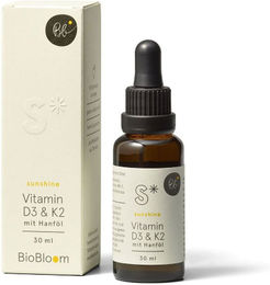 BioBloom Vitamin D3 & K2 mit Hanföl und Flechten Tropfen vegan – Bild 1 von 1