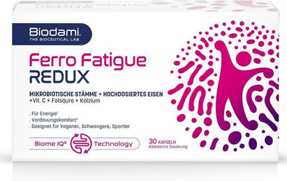 BIOCURI BV Ferro Fatigue Redux Eisen Bisglycinat mit Vitamin C und mikrobiotischen Stämmen Kapseln vegan glutenfrei – Bild 1 von 3
