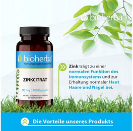 Bioherba Zinkcitrat 90 mg Kapseln 100 Stück ohne Zusatzstoffe – Bild 1 von 5