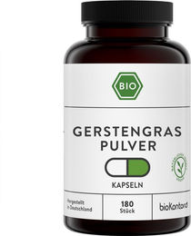 bioKontor Gerstengraspulver Kapseln Bio Vegan Glutenfrei Laktosefrei 180 Stück – Bild 1 von 3
