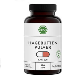 bioKontor Hagebuttenpulver Kapseln Bio Vegan Glutenfrei Laktosefrei 180 Stück – Bild 1 von 3