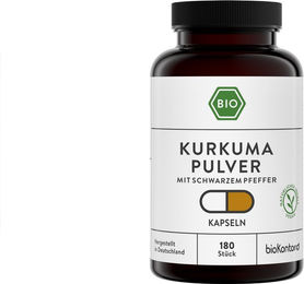 bioKontor Kurkuma Kapseln mit schwarzem Pfeffer Bio Vegan 180 Stück – Bild 1 von 3