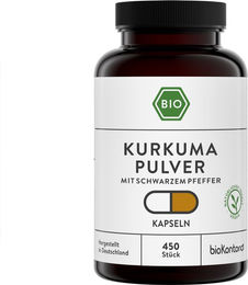 bioKontor Kurkumapulver Kapseln mit schwarzem Pfeffer vegan und bio ohne Zusatzstoffe – Bild 1 von 3