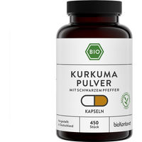 Produktbild von bioKontor Kurkumapulver Kapseln mit schwarzem Pfeffer vegan und bio ohne Zusatzstoffe