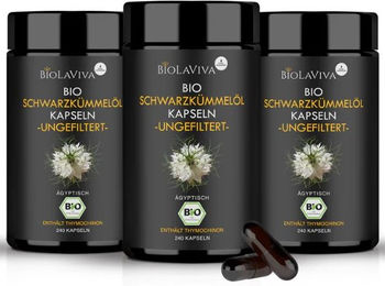 BIOLAVIVA Premium BIO-Schwarzkümmelöl Kapseln vegan ohne Zusatzstoffe 240 Stück – Bild 1 von 1