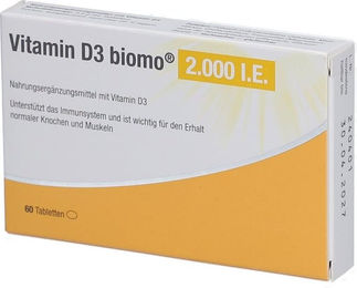 Biomo Pharma Vitamin D3 2000 IE Tabletten laktosefrei und glutenfrei für Erwachsene und Kinder 60 Stück – Bild 1 von 1