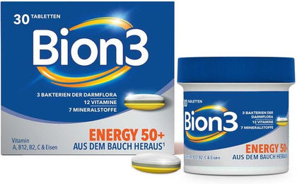 Bion3 Energy 50+ Tabletten mit Vitamin B12, Vitamin C, Zink, Eisen und Bakterienkulturen für Senioren, 30 Stück – Bild 1 von 4