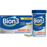 Produktbild von Bion3 Energy 50+ Tabletten mit Vitamin B12, Vitamin C, Zink, Eisen und Bakterienkulturen für Senioren, 90 Stück