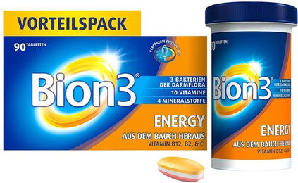 Bion3 Energy Tabletten mit Vitamin B12, Vitamin C, Magnesium und Bakterienkulturen für Erwachsene, 90 Stück – Bild 1 von 3
