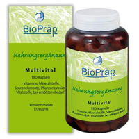 Produktbild von BioPräp Multivital Multivitamin A-Z Komplex hochdosiert mit Mineralstoffen und Vitalstoffen ohne Gelatine 180 Kapseln