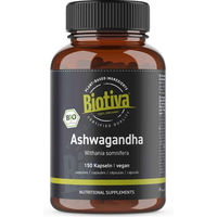 Produktbild von Biotiva Ashwagandha Kapseln Bio - 1500 mg Tagesdosis - 150 Kapseln