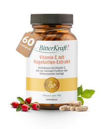 BitterKraft Vitamin C mit Hagebutten Extrakt Kapseln 60 Stück vegan laktosefrei ohne Zusatzstoffe – Bild 1 von 5