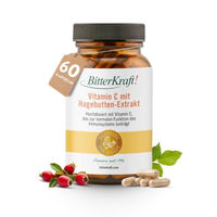 Produktbild von BitterKraft Vitamin C mit Hagebutten Extrakt Kapseln 60 Stück vegan laktosefrei ohne Zusatzstoffe