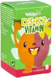 BjökoVit Vitamin D3 + K2 Lutschtabletten für Kinder vegan zuckerfrei laktosefrei glutenfrei 120 Stück – Bild 1 von 2