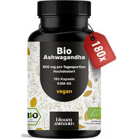 Produktbild von Bloom Naturals Ashwagandha KSM-66 Bio Extrakt 600 mg Kapseln 180 Stück vegan und ohne Zusatzstoffe