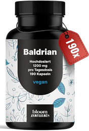 Bloom Naturals Baldrian hochdosiert vegan und glutenfrei 190 Kapseln – Bild 1 von 5