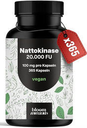 Bloom Naturals Beauty Supplements Nattokinase hochdosiert vegan 365 Kapseln – Bild 1 von 4