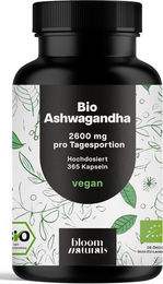Bloom Naturals Bio Ashwagandha hochdosiert vegan glutenfrei 365 Kapseln – Bild 1 von 1