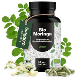 Bloom Naturals Bio Moringa Kapseln hochdosiert mit 3000 mg Tagesdosis vegan 180 Stück – Bild 1 von 3