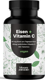 Bloom Naturals Eisen Bisglycinat Tabletten vegan ohne Zusatzstoffe 365 Stück – Bild 1 von 1